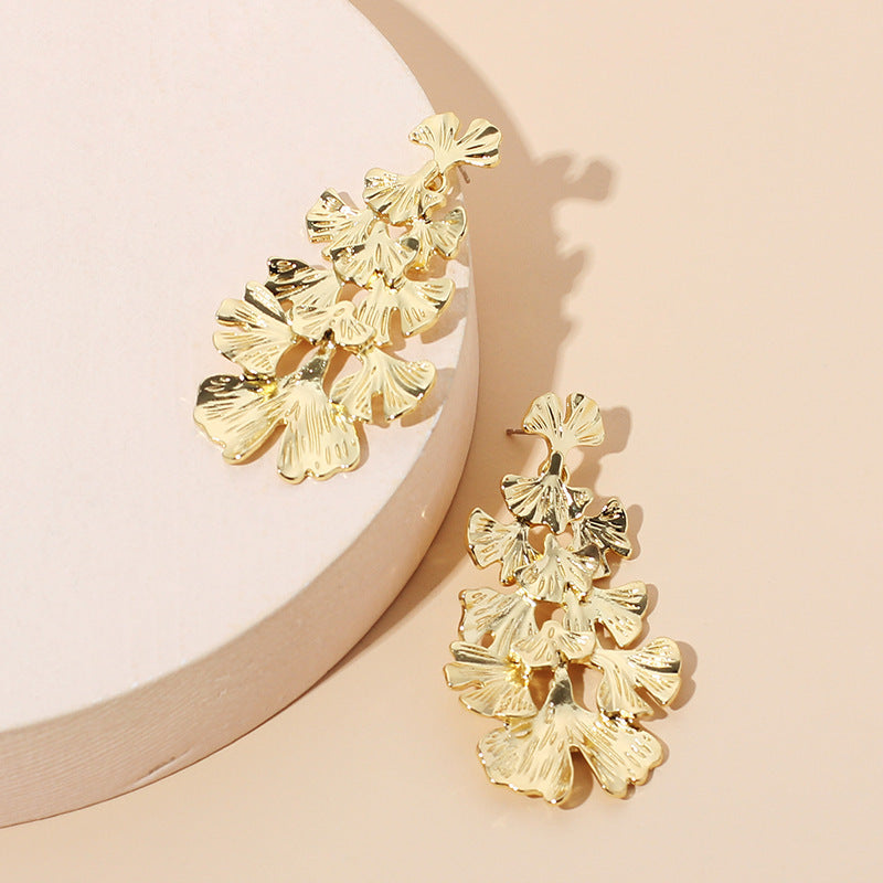 Wholesale Exaggerated Metal Ginkgo Leaf Earrings